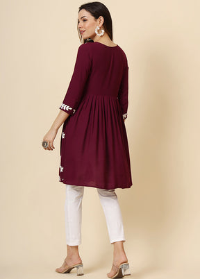 Wine Readymade Rayon Kurti