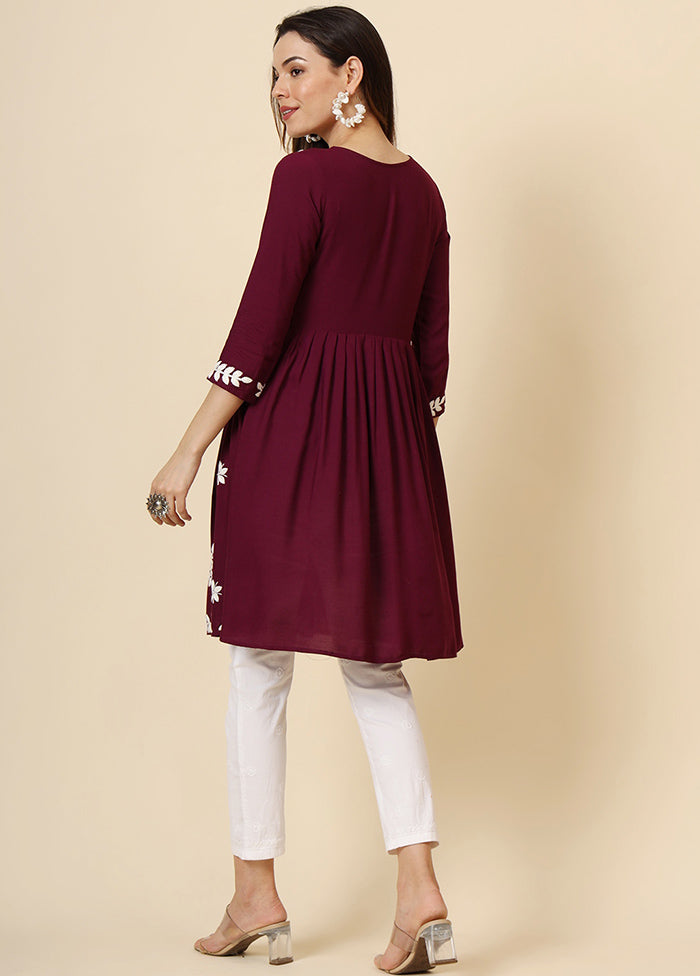 Wine Readymade Rayon Kurti