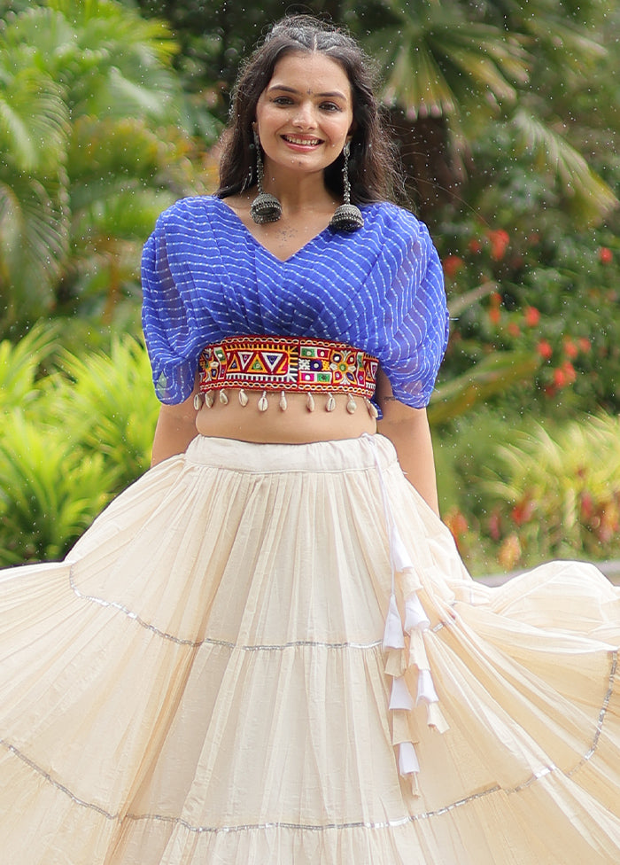 Cream Cotton Readymade Lehenga Set