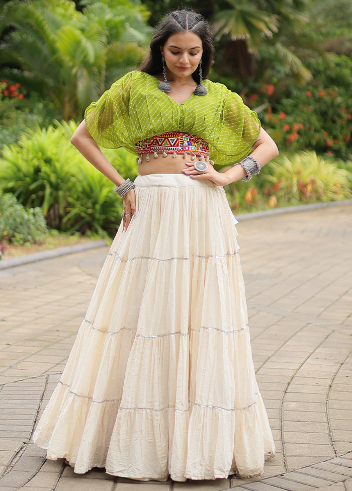 Cream Cotton Readymade Lehenga Set