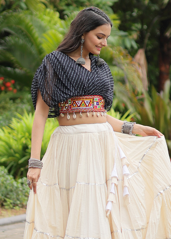 Cream Cotton Readymade Lehenga Set