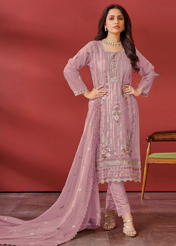 3 Pc Pink Semi Stitched Georgette Suit Set