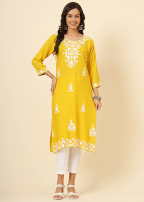 Yellow Readymade Rayon Kurti