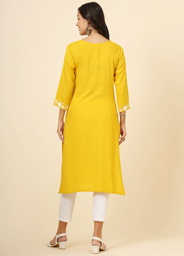 Yellow Readymade Rayon Kurti