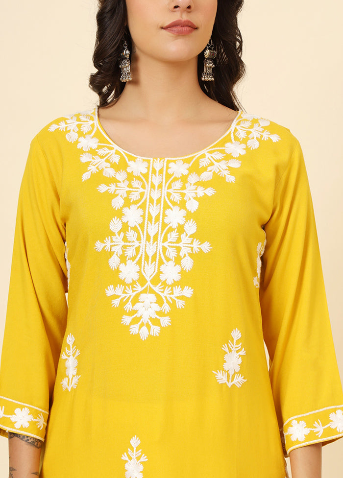 Yellow Readymade Rayon Kurti