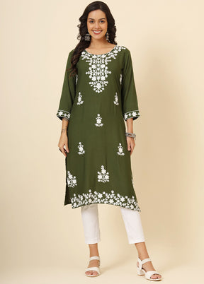 Green Readymade Rayon Kurti