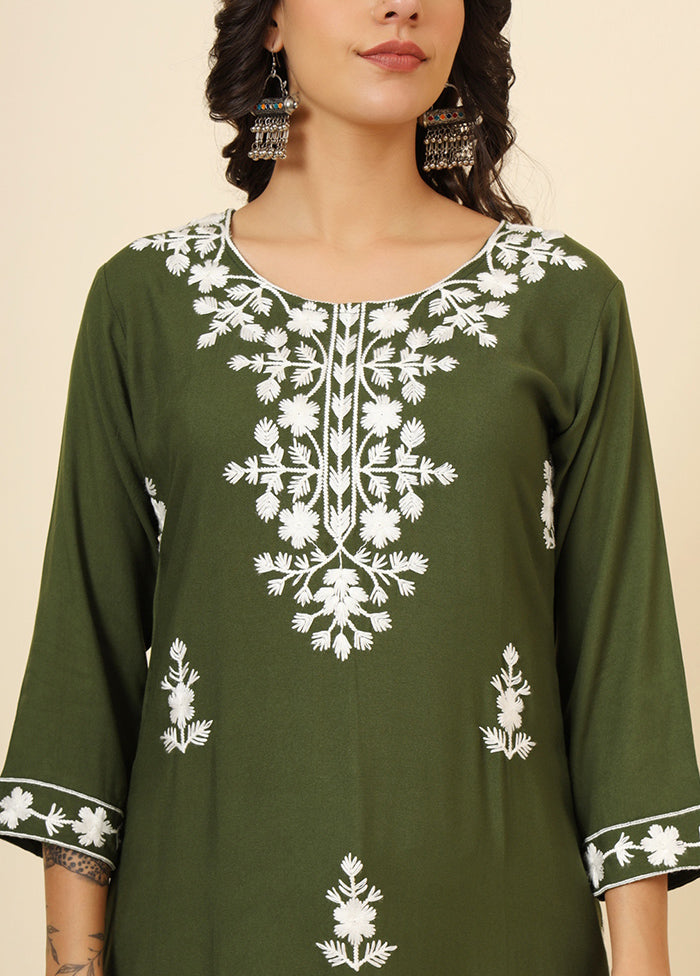 Green Readymade Rayon Kurti