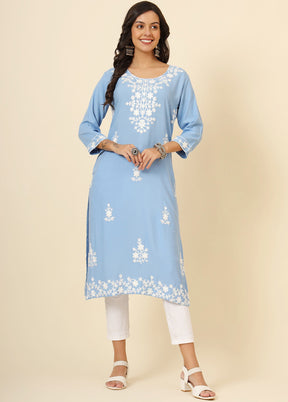 Sky Blue Readymade Rayon Kurti