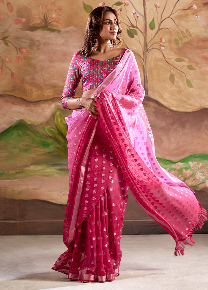 Pink Georgette Saree With Blouse Piece