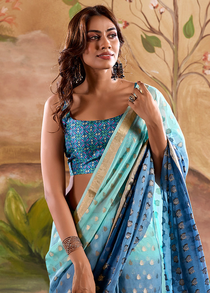 Blue Georgette Saree With Blouse Piece