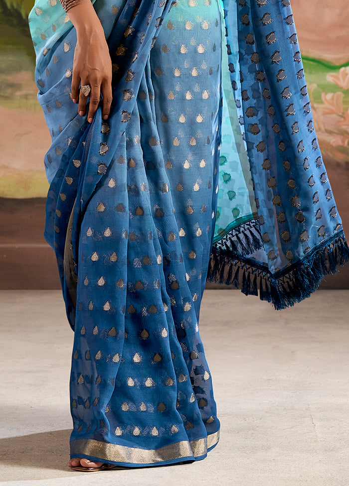 Blue Georgette Saree With Blouse Piece