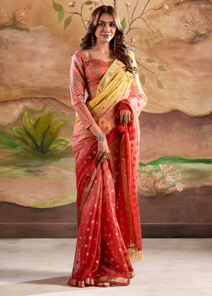 Red Georgette Saree With Blouse Piece