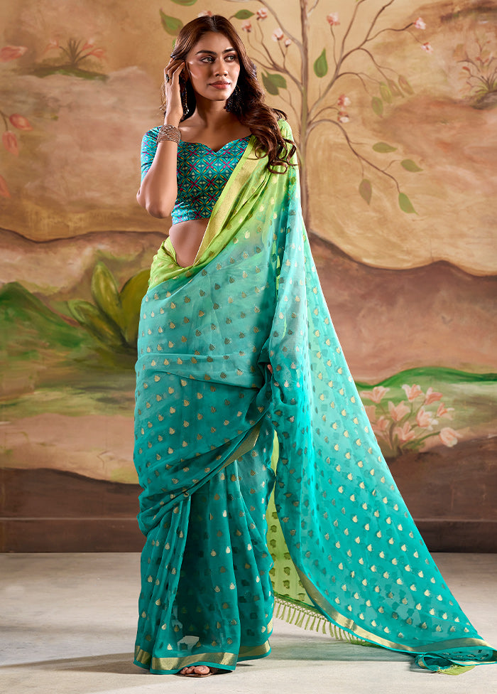 Sea Green Georgette Saree With Blouse Piece