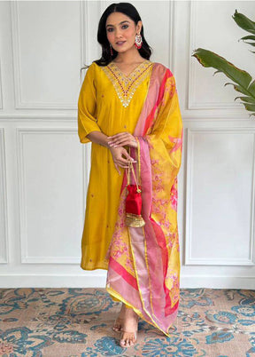 3 Pc Yellow Readymade Viscose Suit Set