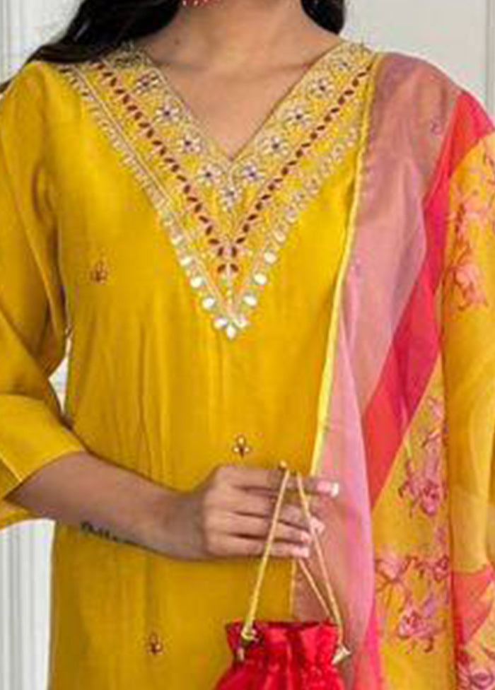 3 Pc Yellow Readymade Viscose Suit Set