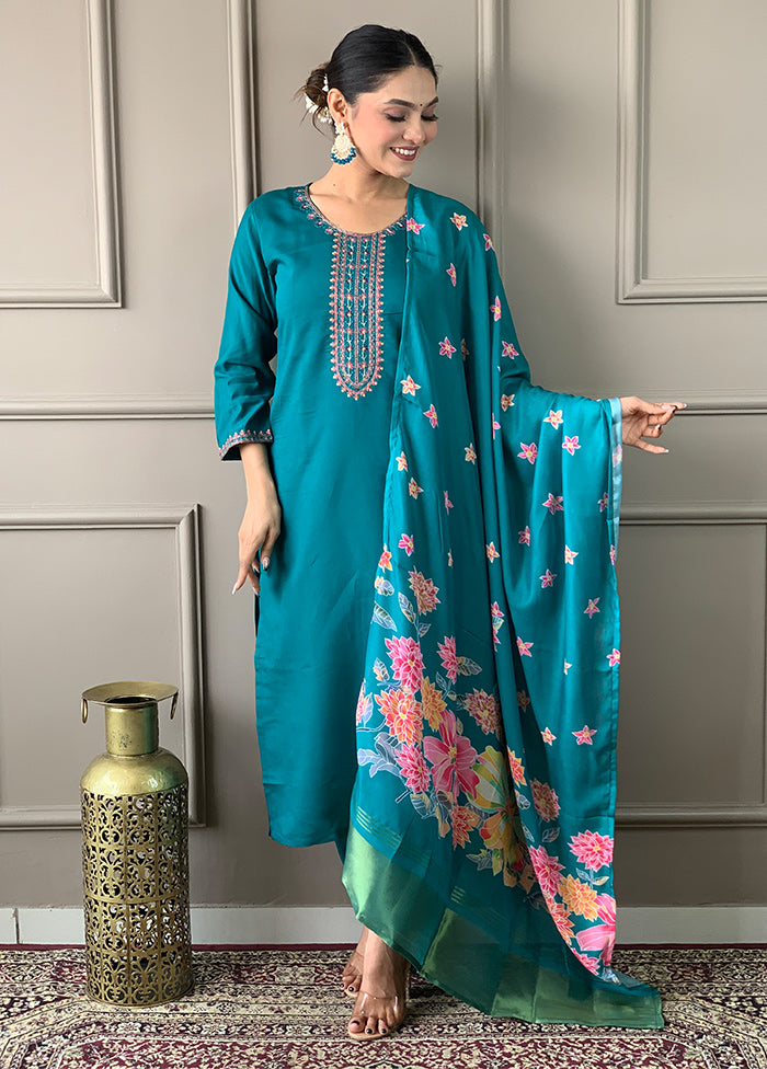 3 Pc Blue Readymade Viscose Suit Set