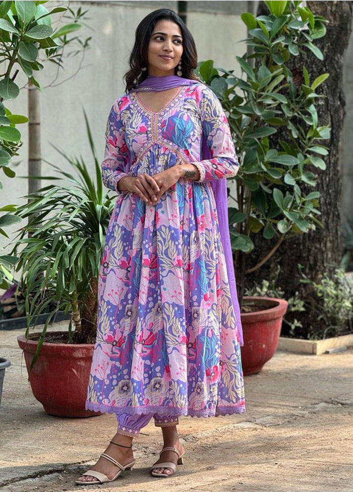 3 Pc Purple Readymade Silk Suit Set