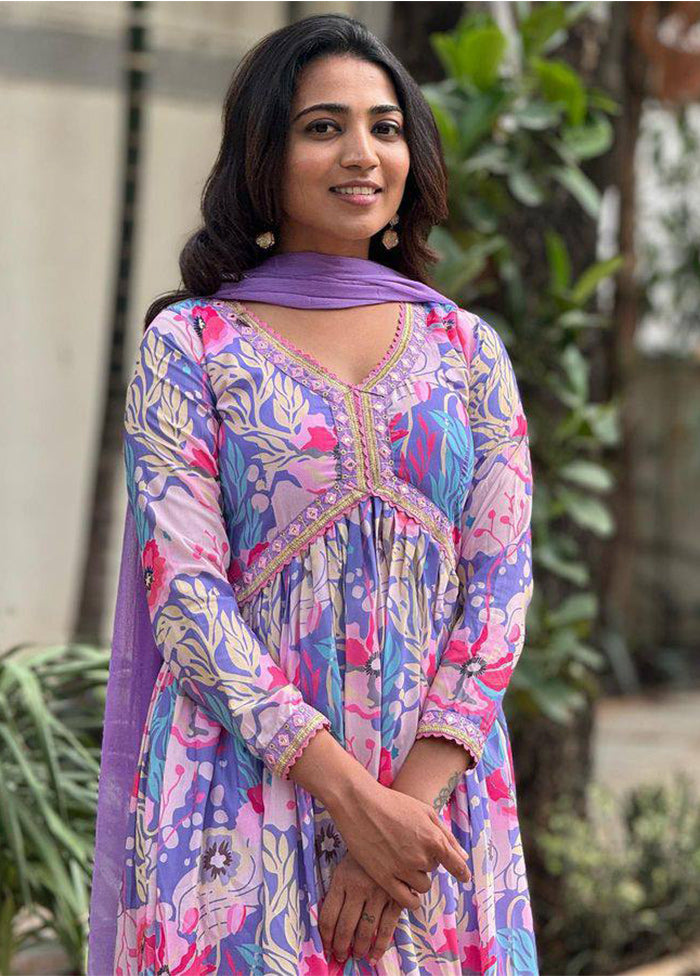 3 Pc Purple Readymade Silk Suit Set