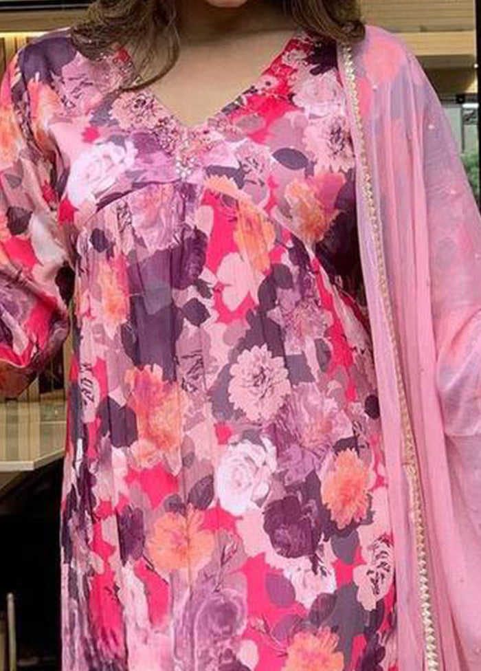 3 Pc Pink Readymade Silk Suit Set