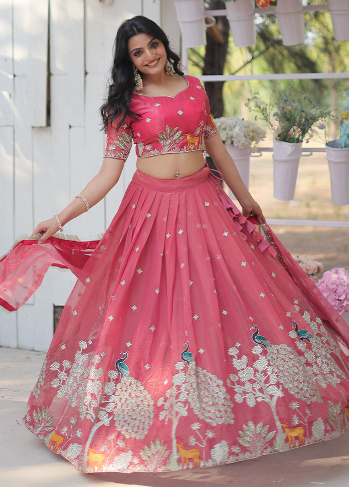 3 Pc Pink Silk Readymade Lehenga Set