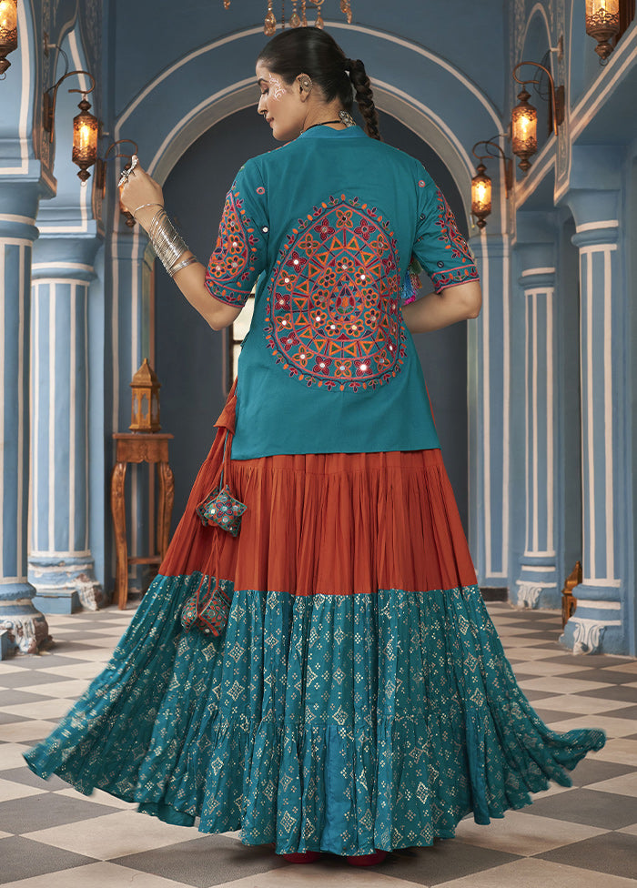 3 Pc Multicolor Viscose Readymade Lehenga Set