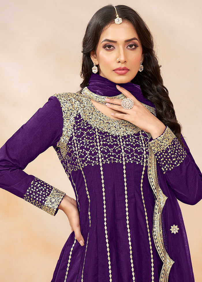 3 Pc Voilet Silk Suit Set