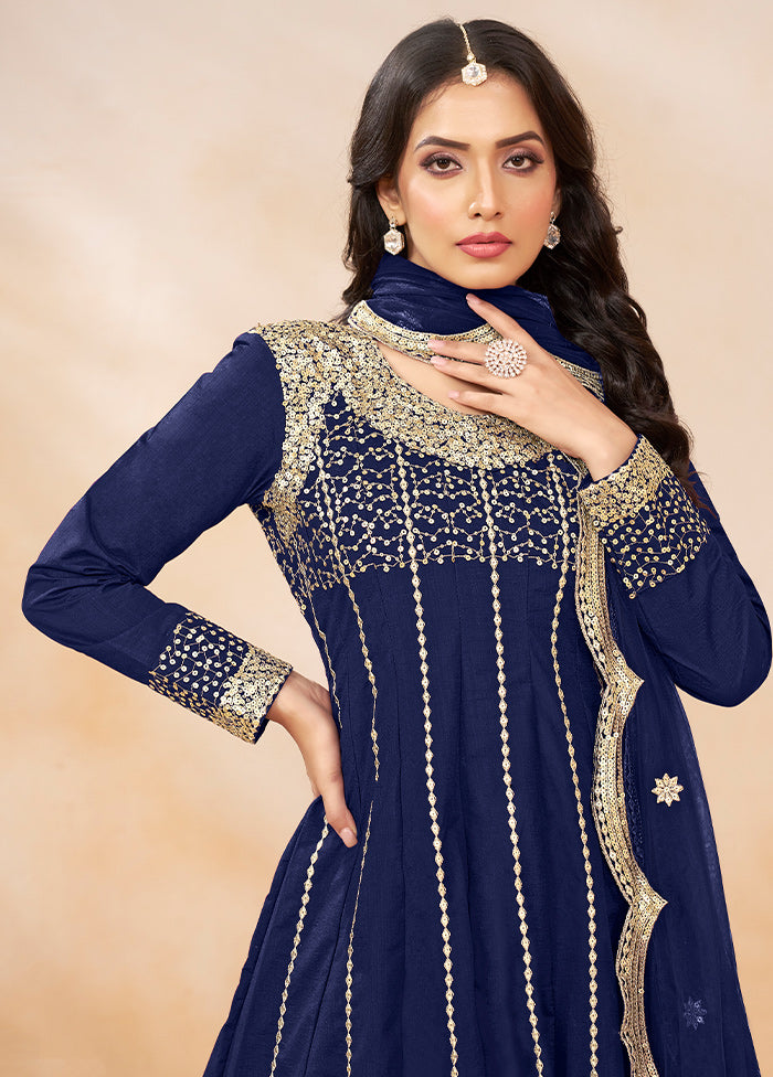 3 Pc Blue Silk Suit Set