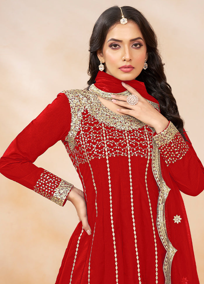 3 Pc Red Silk Suit Set