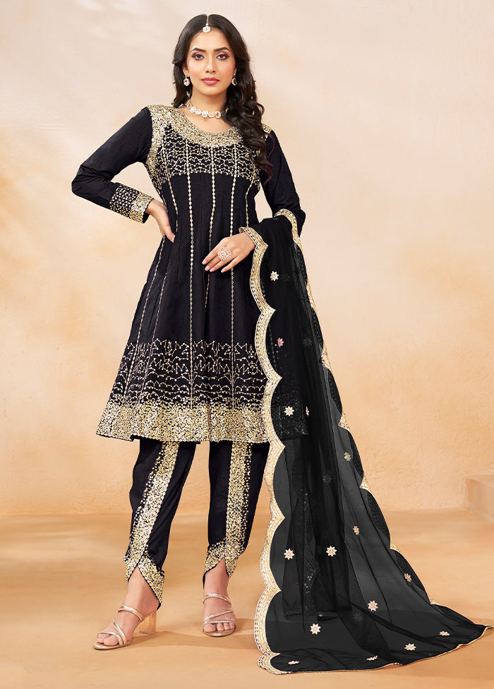 3 Pc Black Silk Suit Set