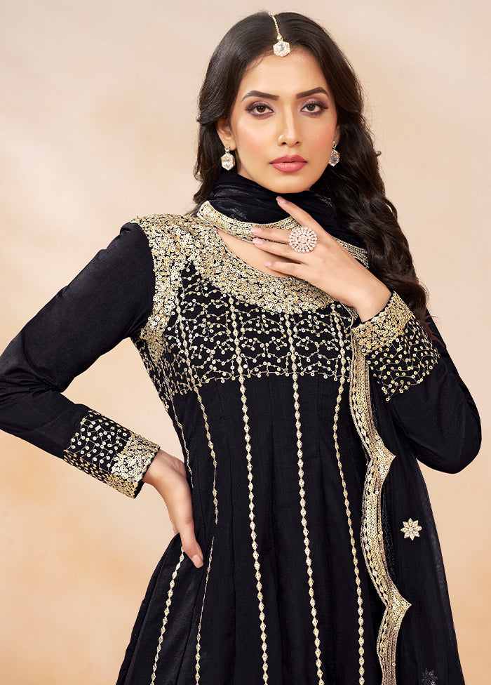 3 Pc Black Silk Suit Set