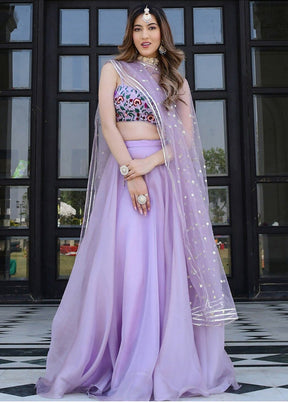 3 Pc Lavender Net Semi Stitched Lehenga Set