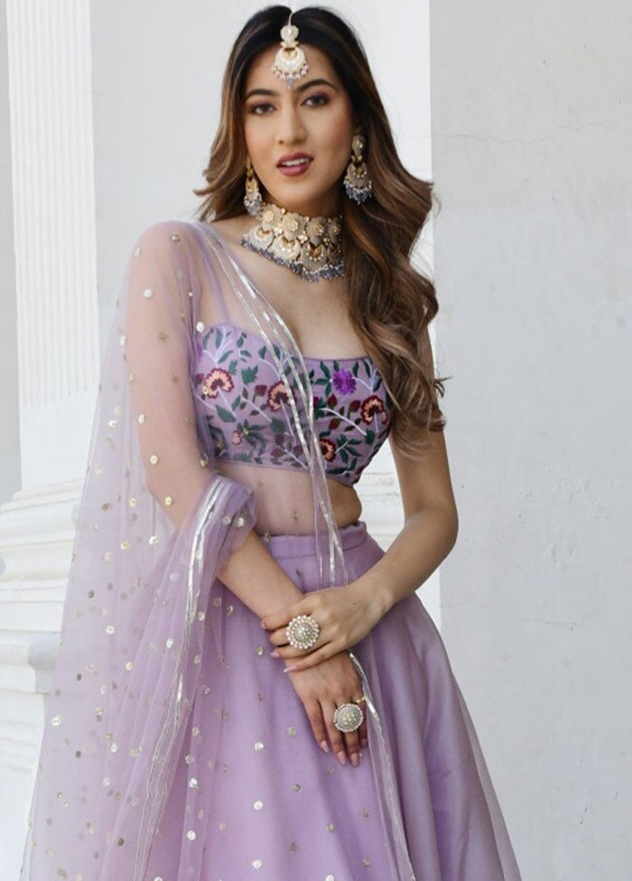 3 Pc Lavender Net Semi Stitched Lehenga Set