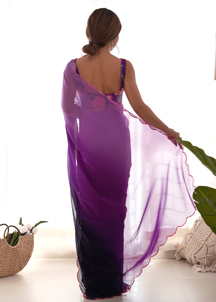 Purple Georgette Saree With Blouse Piece