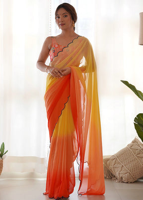 Orange Georgette Saree With Blouse Piece