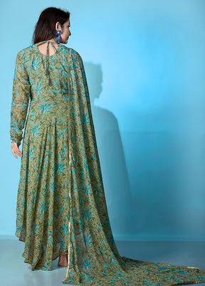 2 Pc Green Readymade Georgette Kurti Set