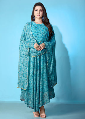 2 Pc Blue Readymade Georgette Kurti Set