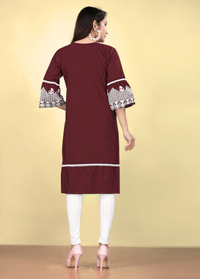 Wine Readymade Cotton Kurti