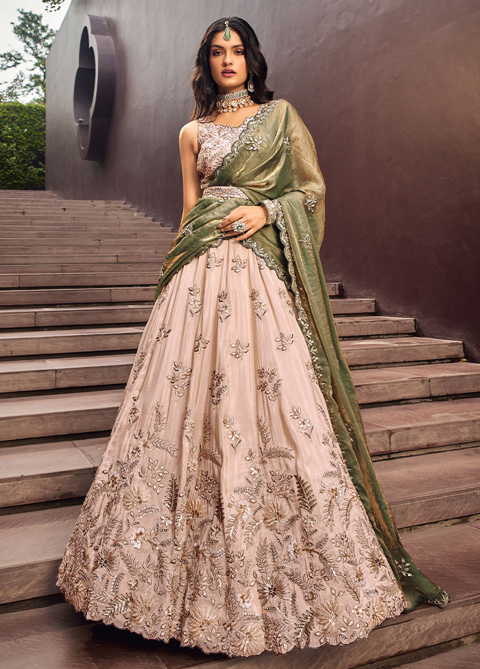 3 Pc Peach Viscose Semi Stitched Lehenga Set