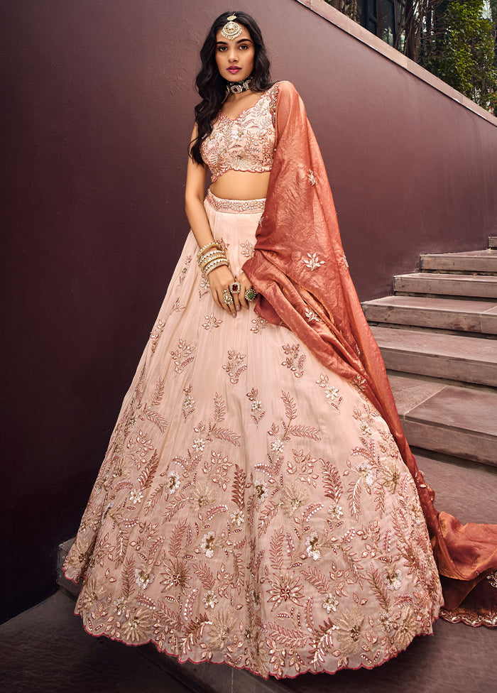 3 Pc Peach Viscose Semi Stitched Lehenga Set