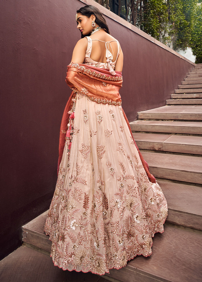 3 Pc Peach Viscose Semi Stitched Lehenga Set