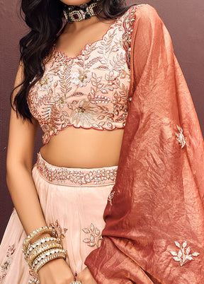 3 Pc Peach Viscose Semi Stitched Lehenga Set