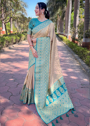 Beige Dupion Silk Saree With Blouse Piece