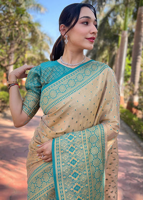 Beige Dupion Silk Saree With Blouse Piece