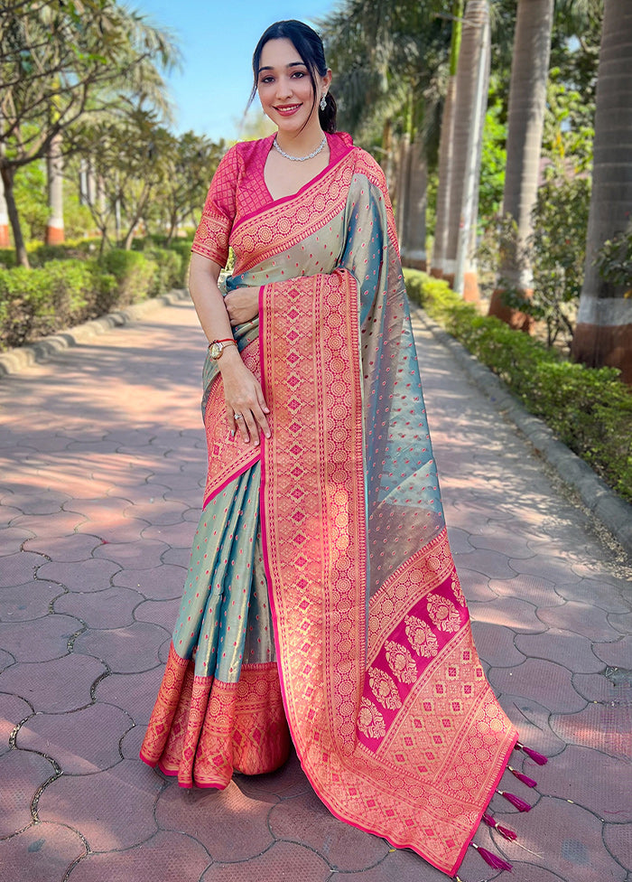 Grey Dupion Silk Saree With Blouse Piece