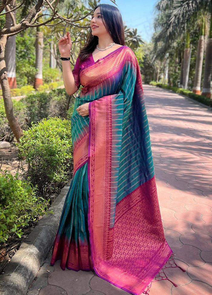 Green Dupion Silk Saree With Blouse Piece