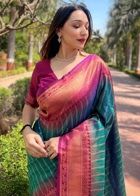 Green Dupion Silk Saree With Blouse Piece