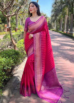 Pink Dupion Silk Saree With Blouse Piece