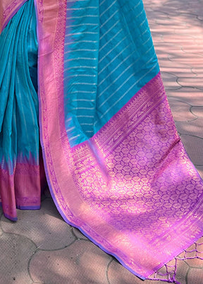 Sky Blue Dupion Silk Saree With Blouse Piece