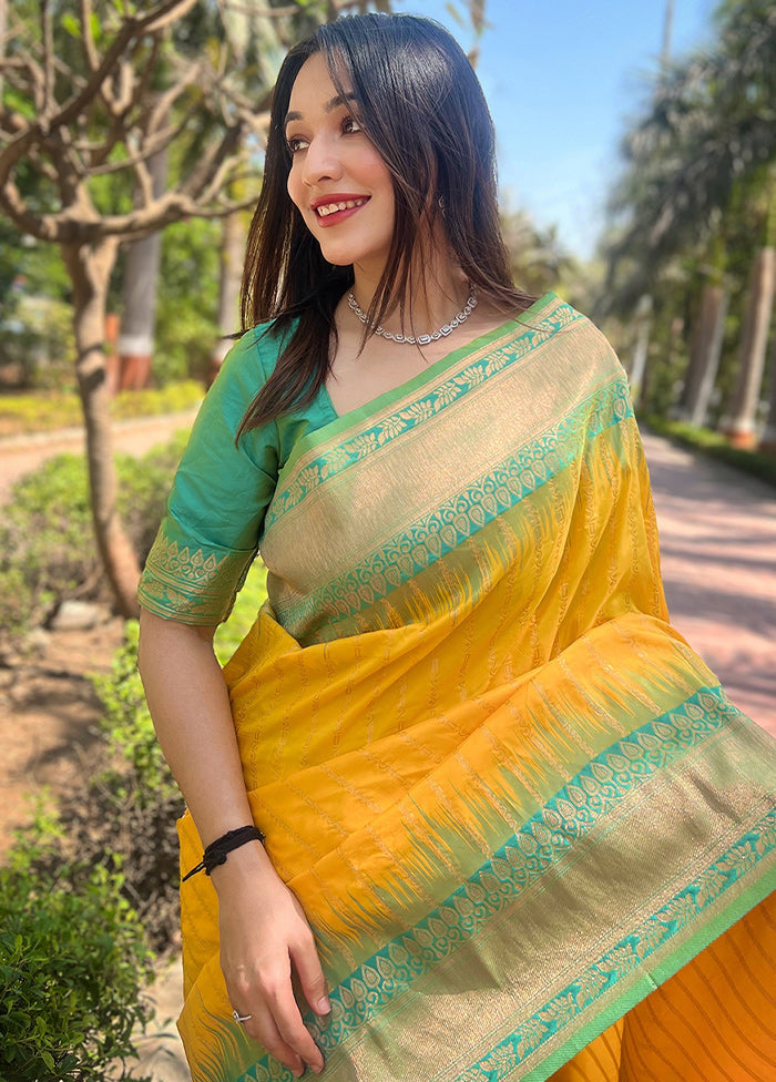 Yellow Dupion Silk Saree With Blouse Piece