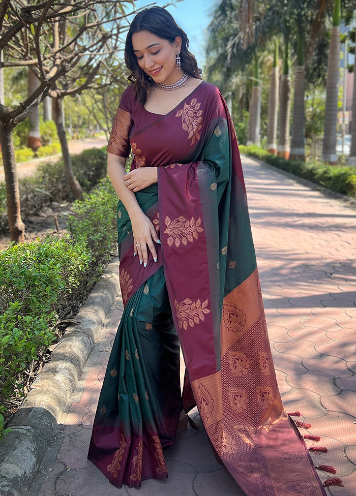 Green Dupion Silk Saree With Blouse Piece